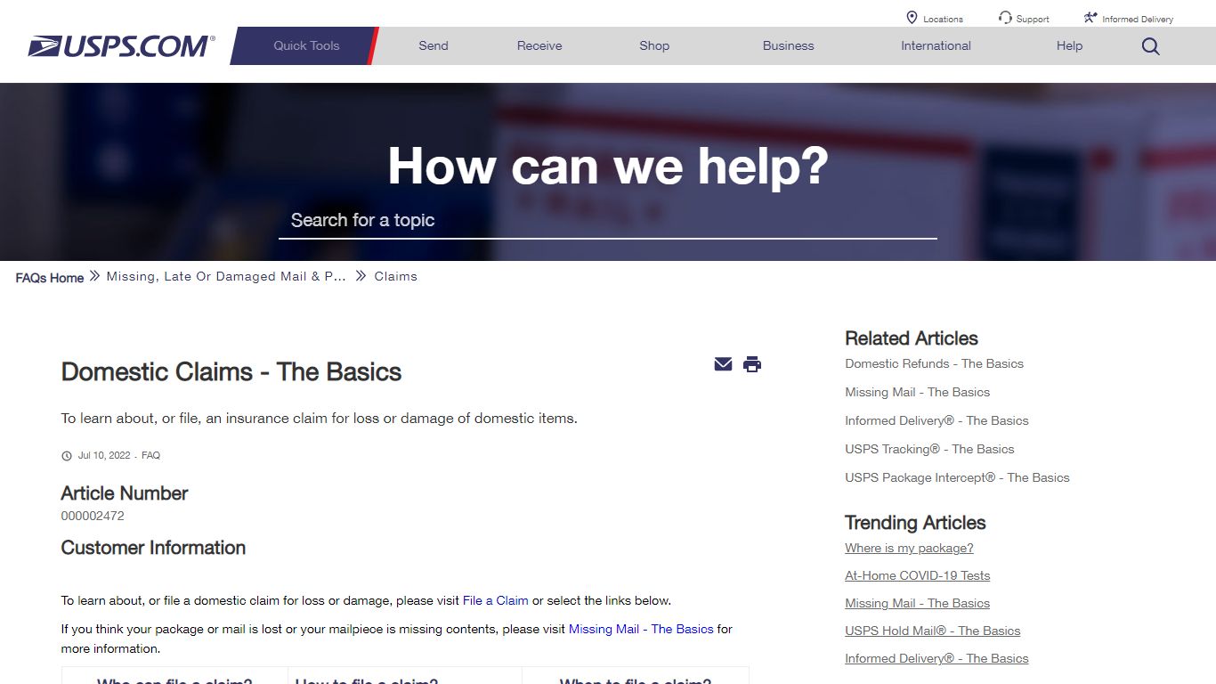 Domestic Claims - The Basics - USPS
